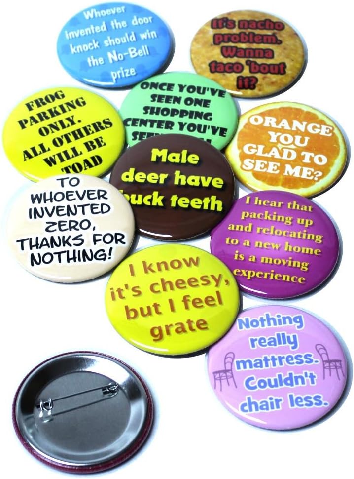 Funny Puns Pinback Buttons - 2.25 Inch Round - 10 Pack