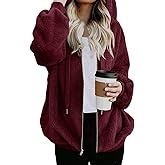 Nirovien Womens Sherpa Jacket Fuzzy Zip Up Hoodie Oversized Fleece Jackets Fluffy Coat with Pockets