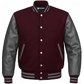 EK ESTEK SPORTS Original Varsity Letterman Bomber Jacket - Wool Blend Body &amp; Genuine Cowhide Leather Sleeves