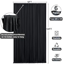 6 Panels Black Backdrop Curtain for Parties Black