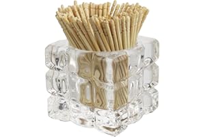HillSpring Toothpick Holder, Decorative Glass Toothpick Jar with 200 Bamboo Toothpicks