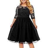 Pinup Fashion Plus Size Lace Chiffon Wedding Guest Dresses Women Cocktail Party Midi Dress