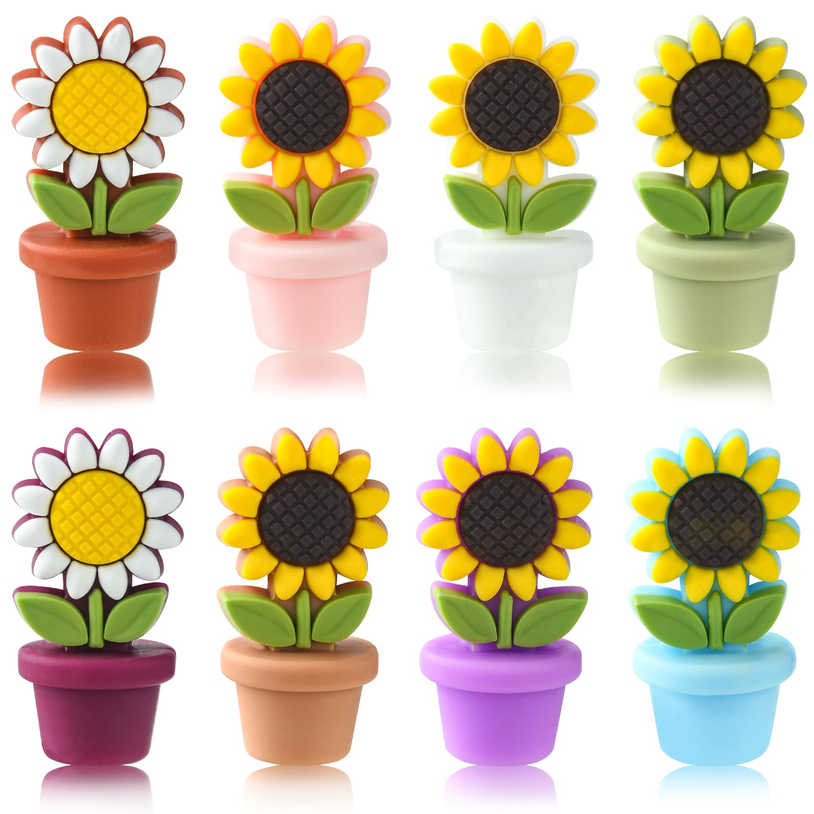 WEWAYSMILE 16pcs 8 Style Sunflower Silicone Focal Loose Beads, Daisy Flower Silicone Beads, 15 mm Silicone Beads, for Craft Bracelet Necklace Lanyard Keychains Jewelry Making