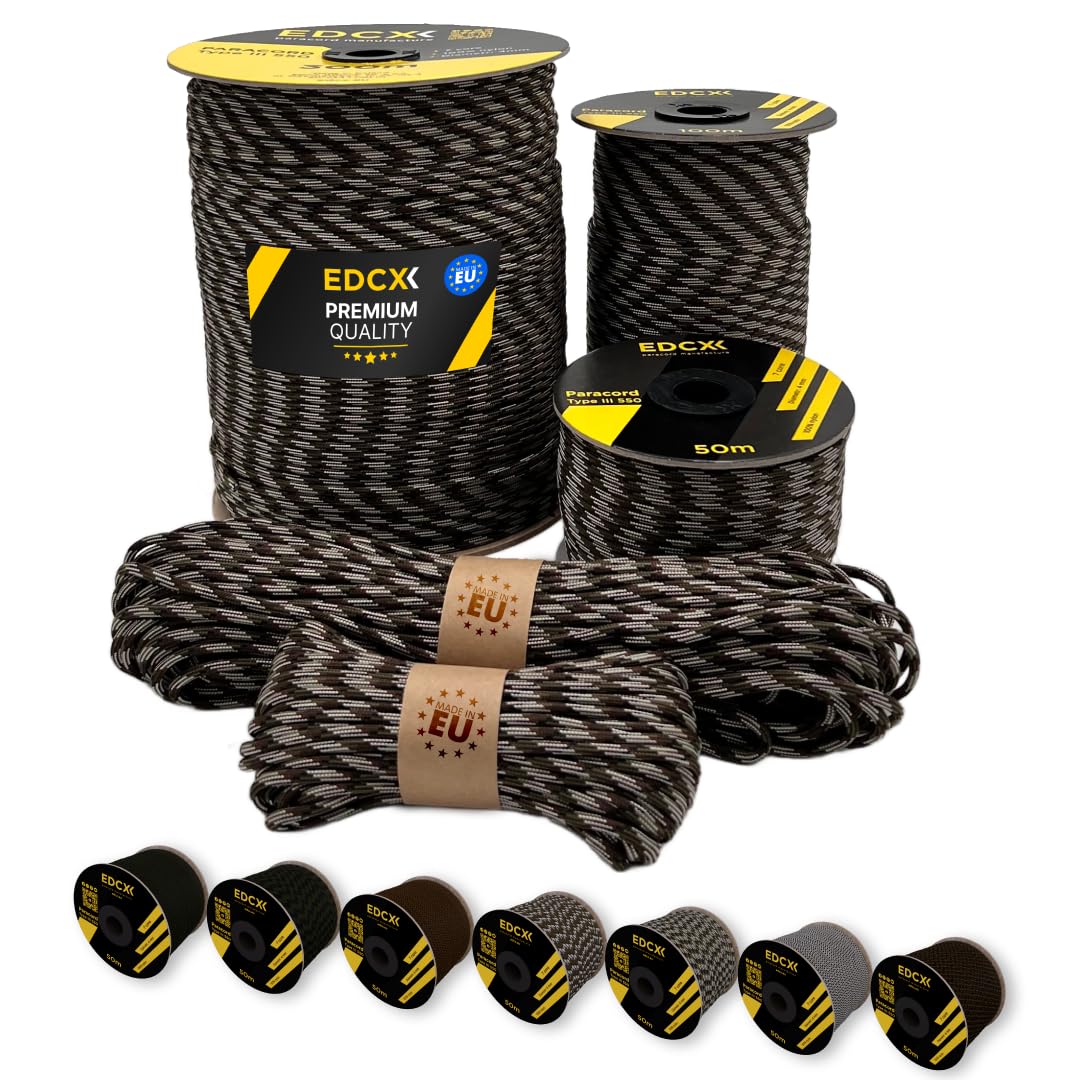 EdcX Paracord 4mm, 20+ Military Colors (15m, 30m, 50m, 100m, 300m) | Ideal for Camping, Survival, Outdoor, Crafting, DIY | 100% Nylon Rope 4mm | Tactical Cord 550 Type III (Mix Camo, 50 m) — image 1