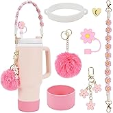 Gestarich Stanley Cup Accessory Set: 7-Piece Bundle Including Straw Cover, Silicone Boot, Hand Strap, 4 Charms for 40oz & 30oz Tumblers