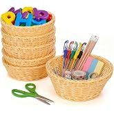 Ferrochef 6 Pcs Classroom Organization Baskets, Storage Bins, Brown | Brown, Plastic Wicker, Back to School Classroom Organization Baskets for Crayon Pencil Stationery, for Teacher Office Home