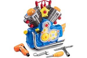 POFJOEQ Engine Building Kit, Kids Mechanic Repair Set for Kids Motorcycle Engine，Take Apart Toys-42pc Playset，STEM Engine Model Kit Toy with Cool Lights&Sounds，Educational Toys for 3+ Year Old (Blue)
