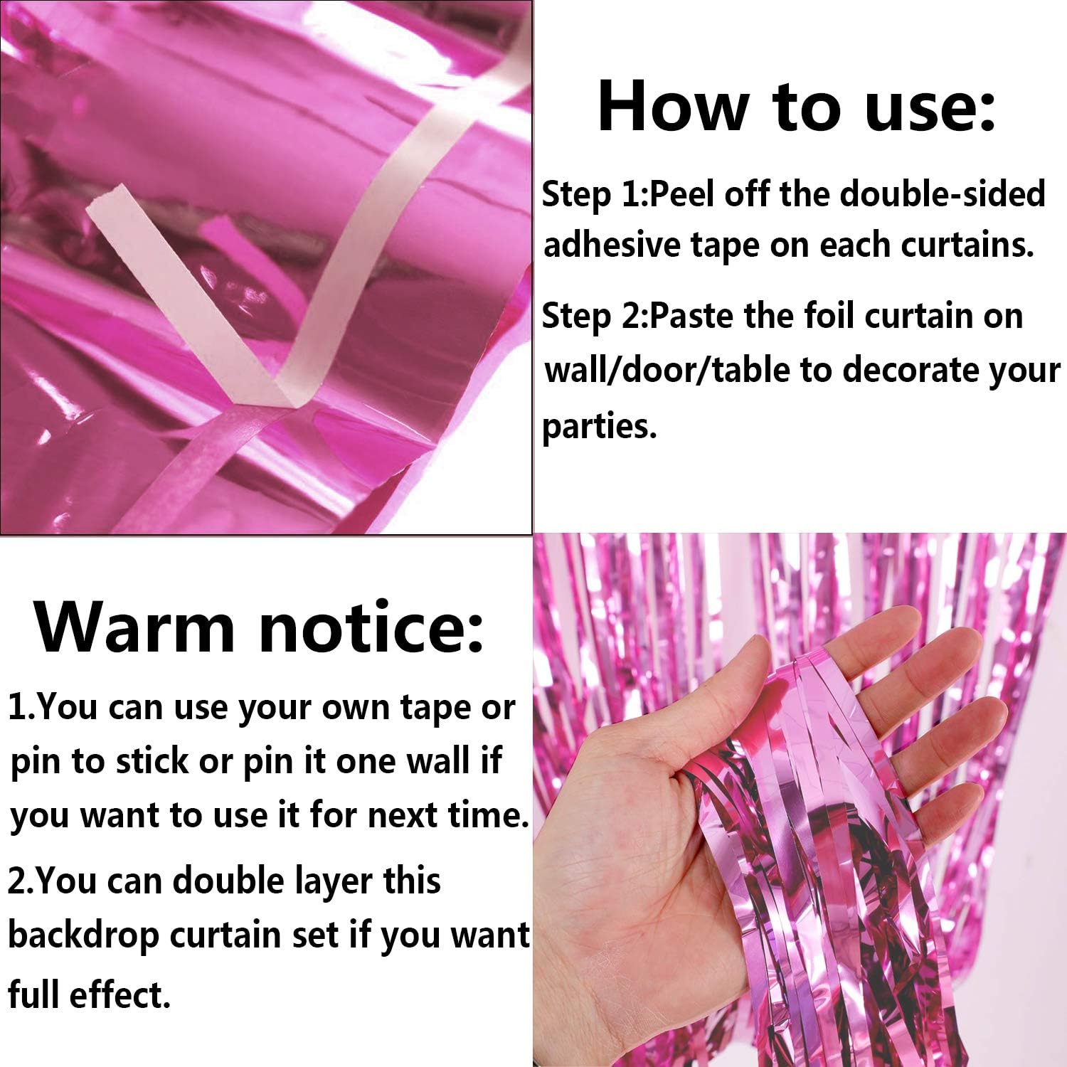 FECEDY 2pcs 3ft x 8.3ft Light Pink Metallic Tinsel Foil Fringe Curtains Photo Booth Props for Birthday Wedding Engagement Bridal Shower Baby Shower Bachelorette Holiday Celebration Party Decorations: Toys & Games