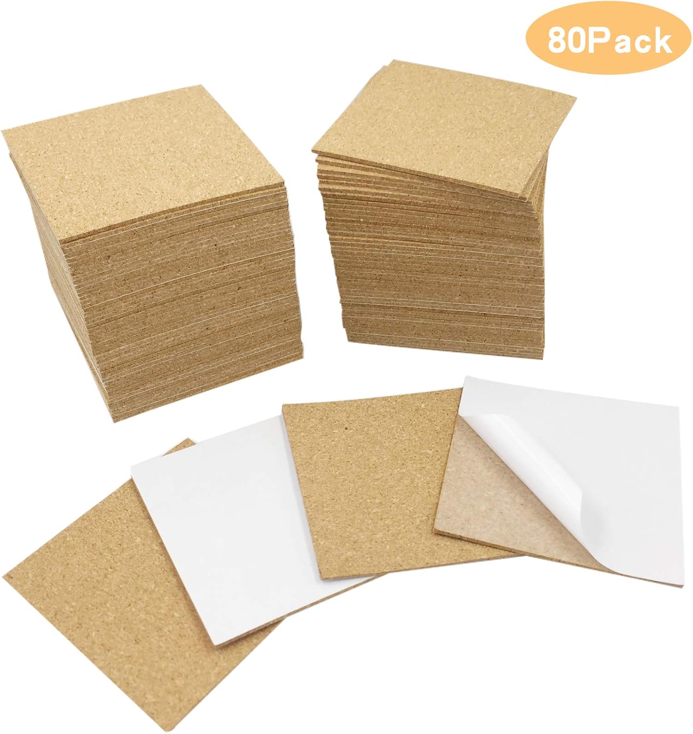 80 Pack SelfAdhesive Cork Sheets Squares 4"x4" Cork