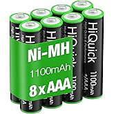 AAA Batteries Rechargeable 8 Counts, HiQuick 1100mAh Triple AAA Batteries Ni-MH Low Self-Discharge 1.2V