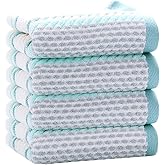 Pidada Hand Towels Set of 4 Striped Pattern 100% Cotton Soft Absorbent Decorative Towel for Bathroom (Green)