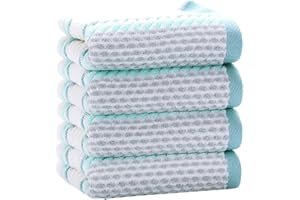 Pidada Hand Towels Set of 4 Striped Pattern 100% Cotton Soft Absorbent Decorative Towel for Bathroom 13.4 x 29.5 Inch (Green)