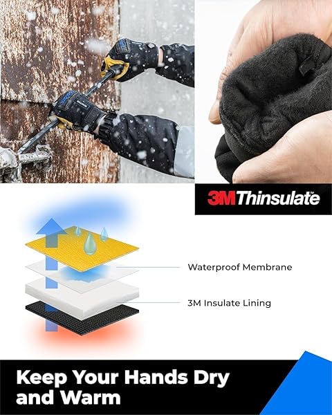 TOOLANT WATERPROOF WINTER LEATHER WORK GLOVE MEN, THOR SERIES, HEAVY DUTY MECHANIC GLOVES, WARM 3M INSULATE LINING, TOUCHSCREEN, WITH IMPACT PROTECTION, MEDIUM