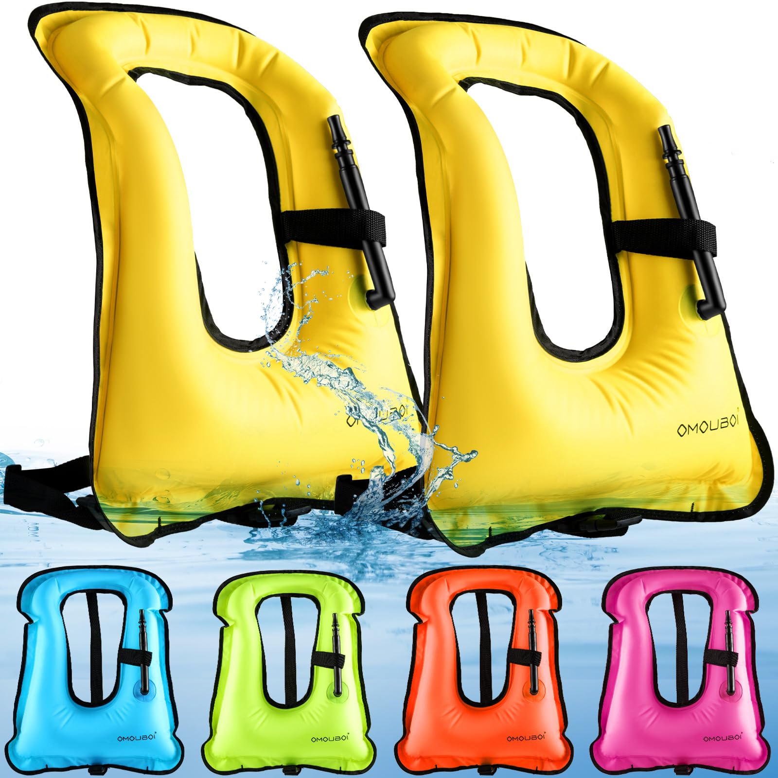 Photo 1 of Meooeck 2 Pcs Snorkeling Vest for Adults Safety Inflatable Snorkel Vest for Swim Kayaking Swimming Diving Surfing, Load up to 220 Ibs(Classic,Yellow,S-M)