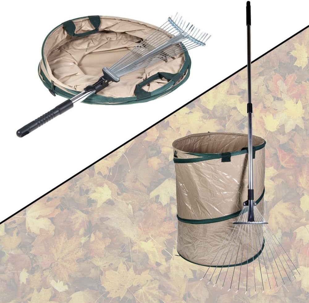 Leaf Rake and Pop-up Container Expandable Collapsible Storage Yard & Lawn Care