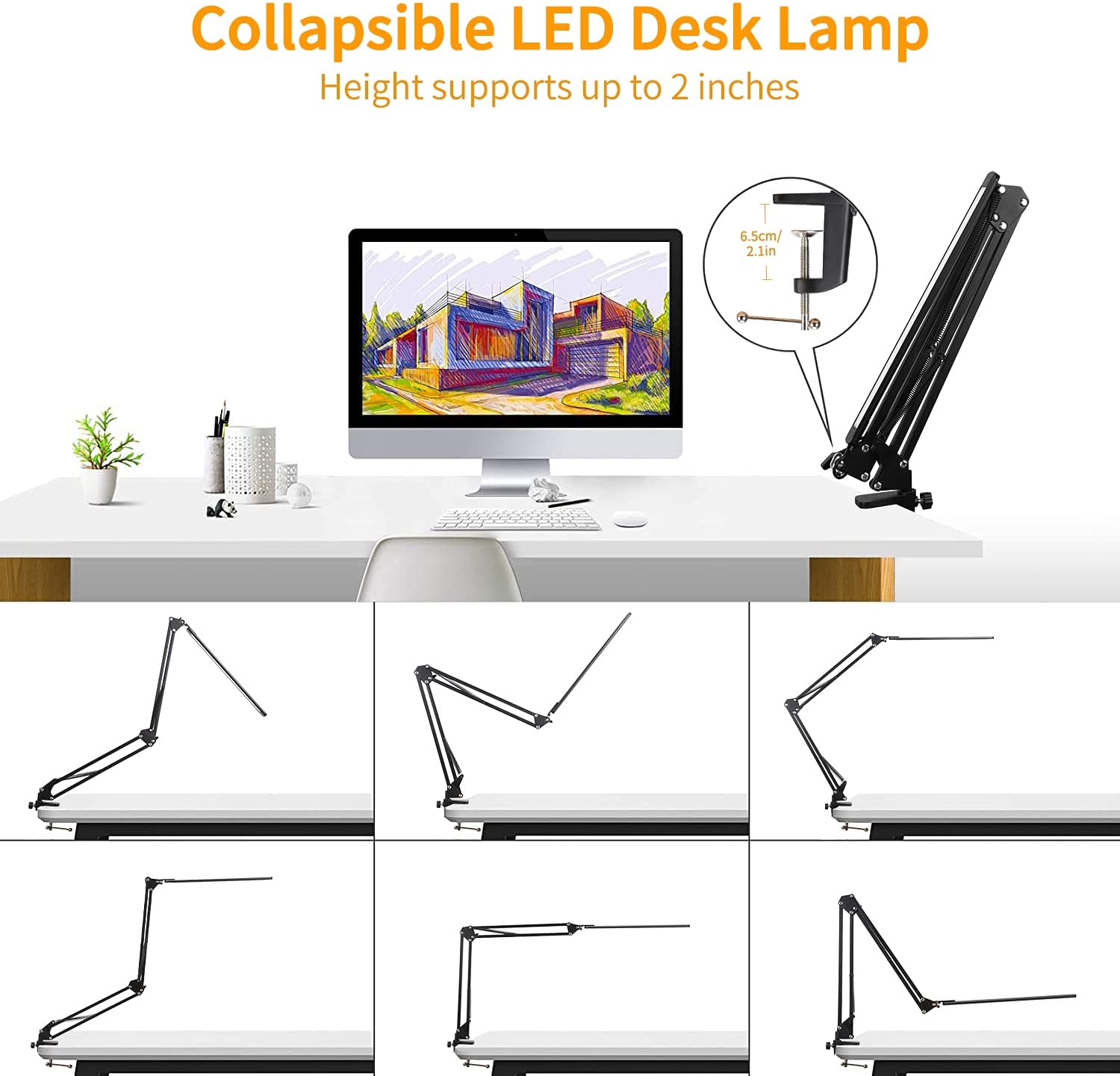 LED Desk Lamp, Adjustable Swing Arm Table Lamp with Clamp, Eye-Caring Architect Desk Light, Dimmable Lamp for Home Office with USB, 3 Lighting Modes with 10 Brightness Levels, 12W - - 
