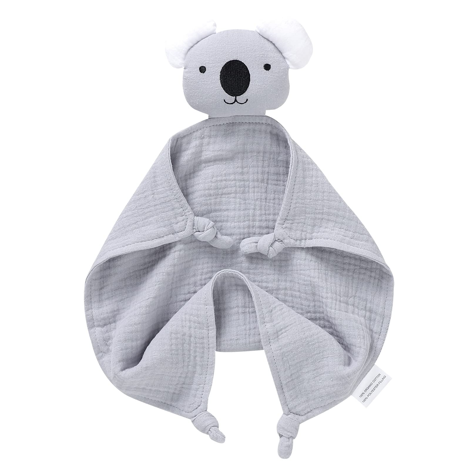 LAWKUL Baby Security Blanket Newborn Muslin Organic Cotton Babe Comforts Soft Infant Lovey for Boy Girl 40x40cm Koala Grey