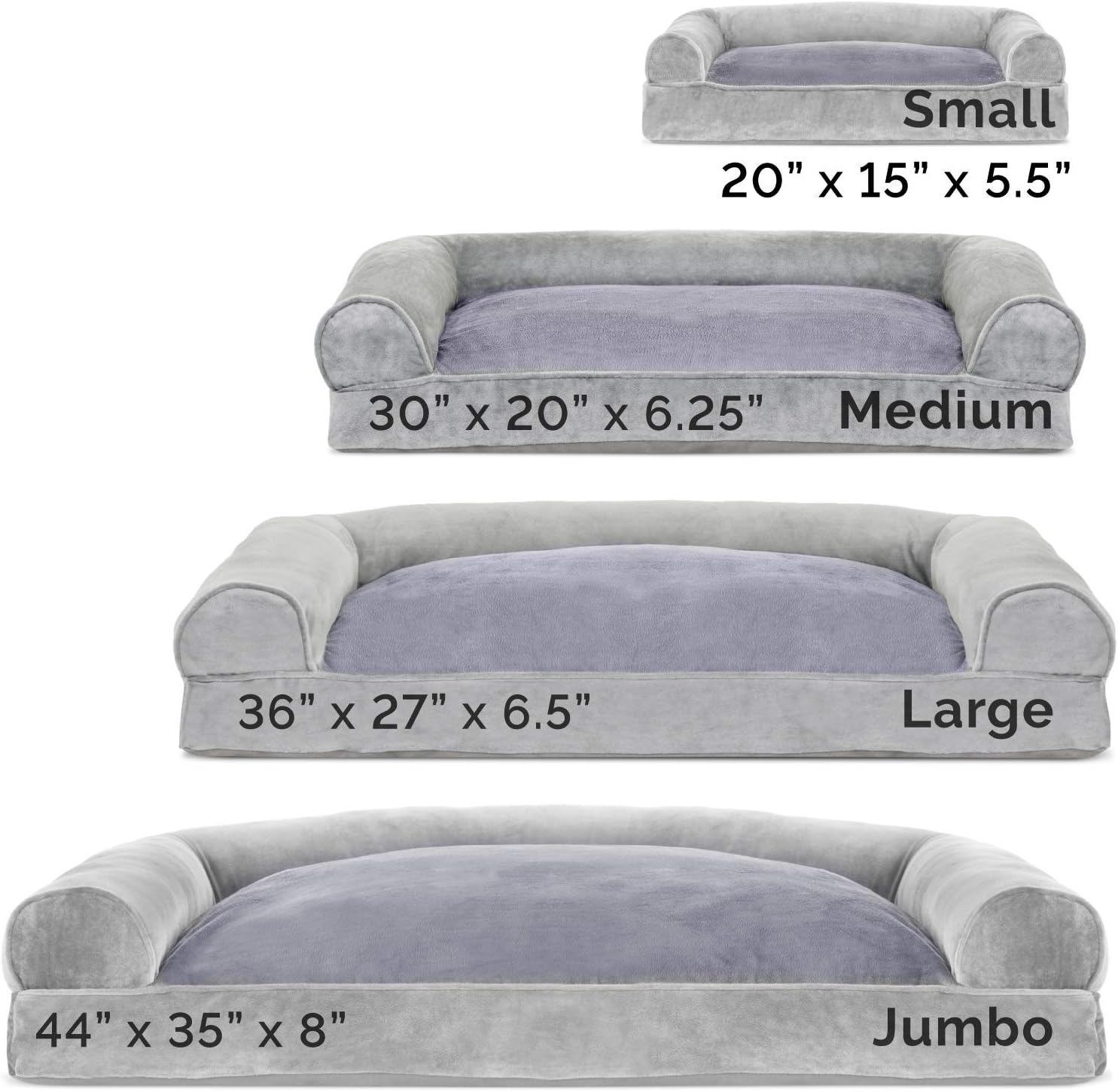 Furhaven Pet Dog Bed - Faux Fur and Velvet Pillow Cushion Traditional Sofa-Style Living Room Couch Pet Bed with Removable Cover for Dogs and Cats, Smoke Gray, Medium : Pet Supplies