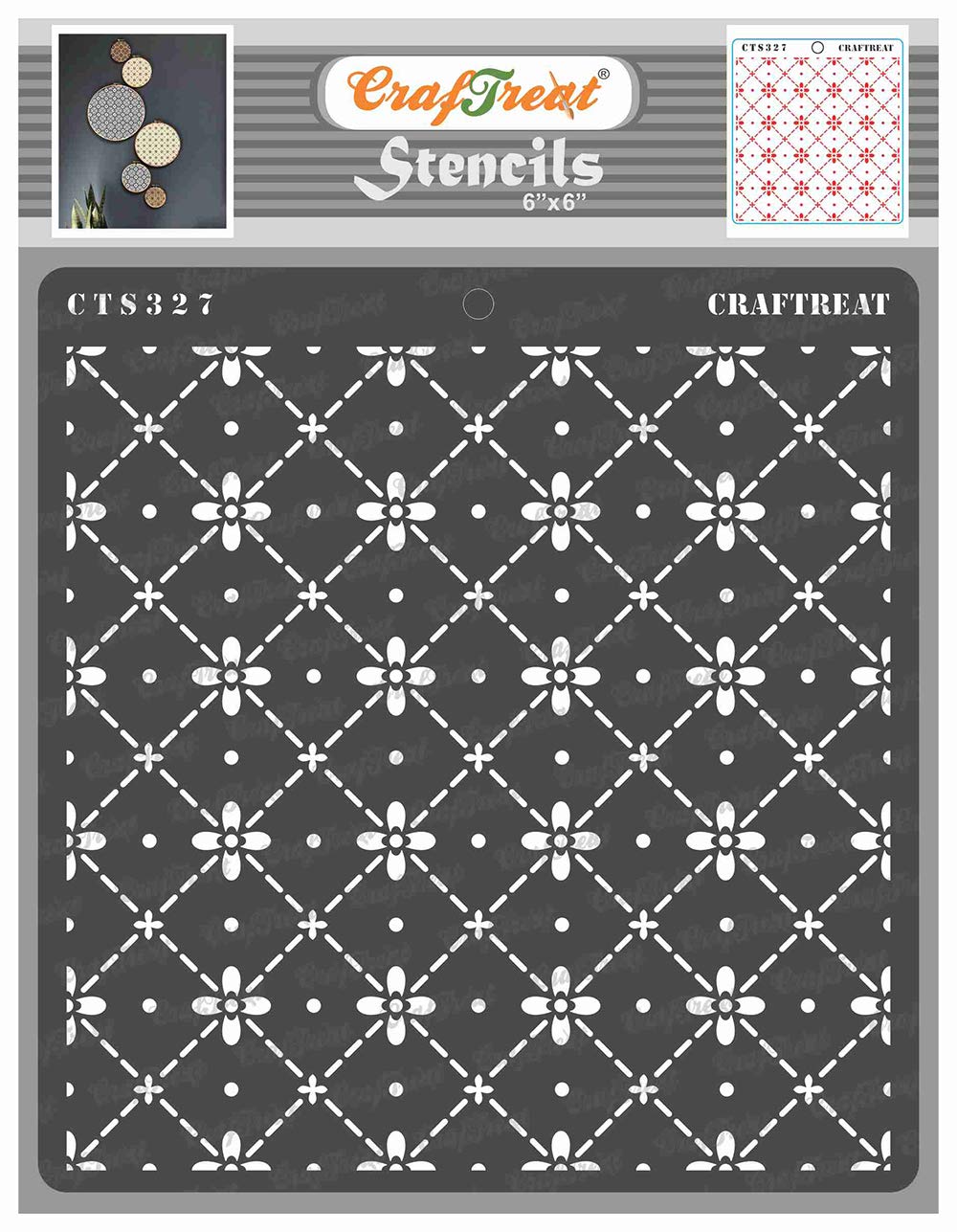 CrafTreat Reusable Dot Pattern Stencils for Painting on Wood, Tile, Canvas, Paper, Fabric and Floor - Dotted Diamond Flower Stencil - 6x6 Inch - DIY Art and Craft Stencils Patterns for Painting