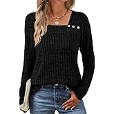AUTOMET Womens Long Sleeve Shirts Fall Tops Fashion Outfits 2025 Asymmetric Square Neck Sweaters Dressy Casual Tunic Clothes