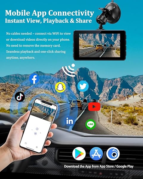 DASH CAM FRONT AND REAR, DASH CAMERA FOR CARS 4K+1080, DASHCAM BUILT-IN WIFI, APP CONTROL, 32GB CARD INCLUDED, 3″ IPS TOUCH SCREEN, 24H PARKING MONITOR, NIGHT VISION, G-SENSOR