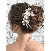 Catery Flower Bride Wedding Hair Vine Silver Crystal Headpiece Leaf Bridal Hair Piece Hair Accessories for Women and Girls (Gold)