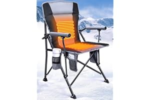 Docusvect Heated Camping Chair for Adults, Heats Back and Seat, 3 Heat Levels, Fully Padded Heated Folding Chair for Outdoor Sports with Cup Holder, Rich Pockets, Battery NOT Included