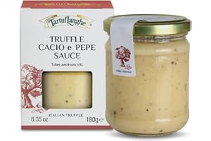 TartufLanghe Cacio e Pepe Truffle Sauce – Authentic Italian Pasta Sauce with Black Truffle & Pecorino Romano Cheese for Risottos, Gnocchi, Ravioli, Imported from Italy - 6.35 OZ (Pack of 1)