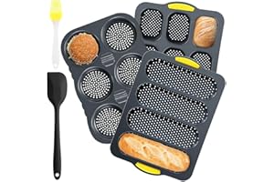 5 Pack Silicone Hamburger Mold, 4 6 9 Cup Hot Dog Baguette Bun Pan,Non Stick Muffin Perforated Silicone Loafpan with Spatula 