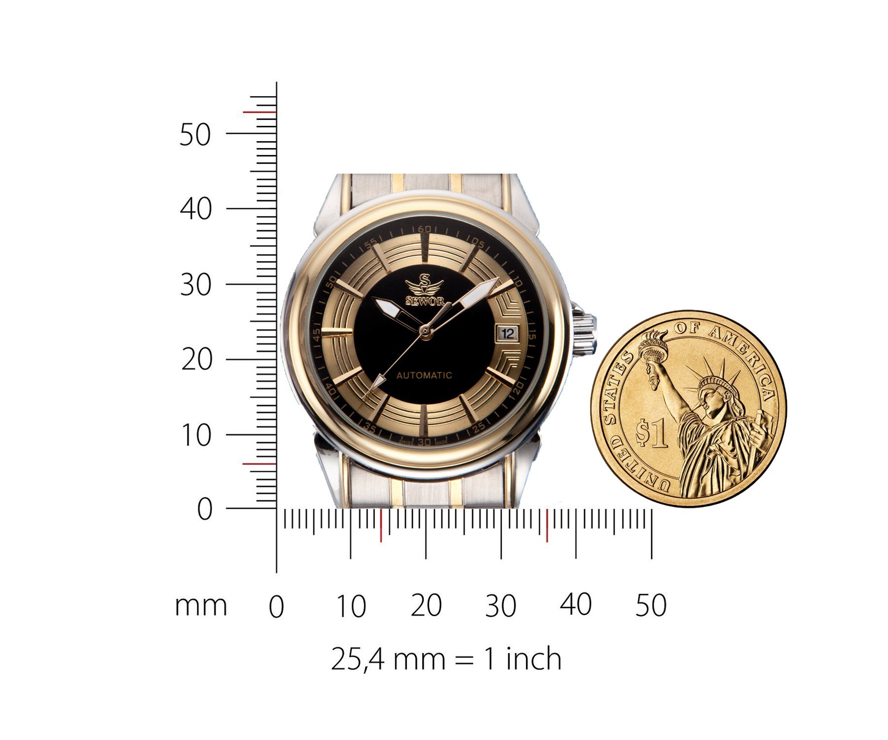 Sewor Mens Mechanical Dress Analog Wrist Watch Vintage Design Men\'s Watches Self Wind (Gold & White)