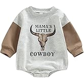 SAYOO Western Cowboy Outfits Baby Girl Boy Sweatshirt Romper Cow Print Oversized Sweater Bodysuit Infant Fall Clothes 0-24M