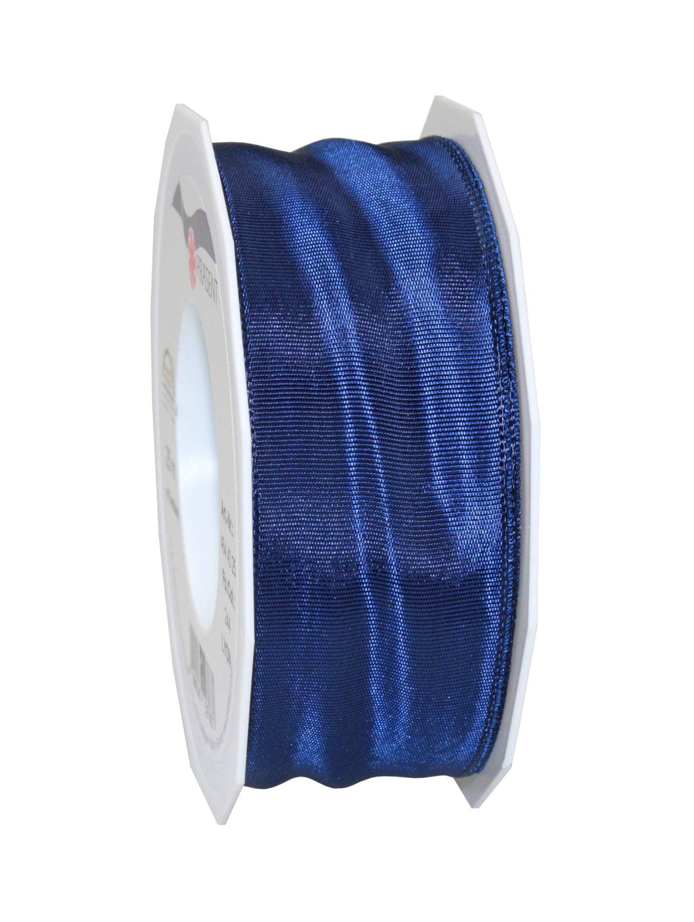 Präsent - Lyon Wired Taffeta Ribbon Marine Blue 40 mm Width, 25 m Length