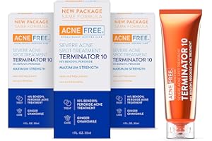 ACNEFREE Acne Free Terminator 10 Acne Spot Treatment With Benzoyl Peroxide 10% Maximum Strength Acne Cream Treatment, 1 Ounce, Pack of 3