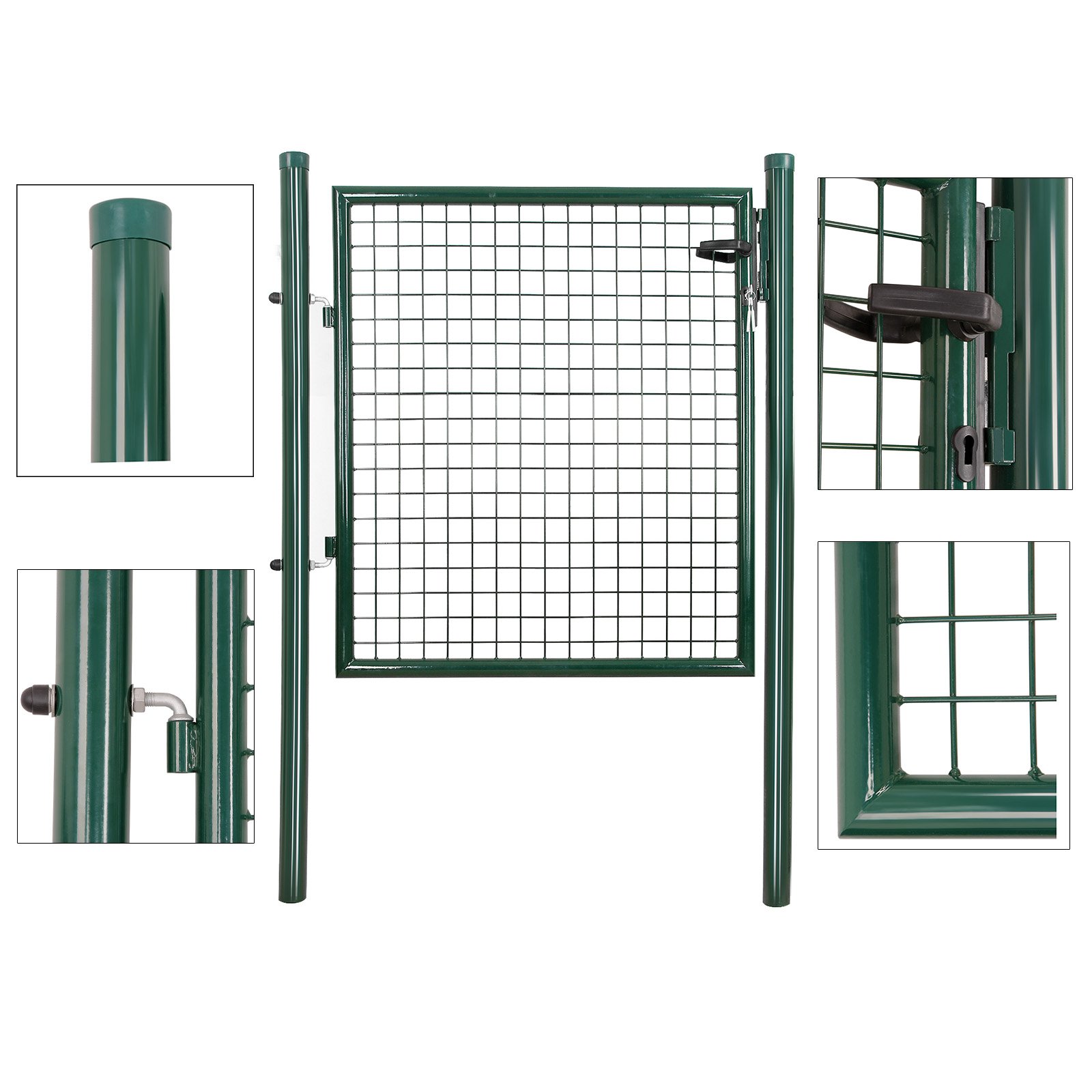 SONGMICS Gartentor, Gartentür, verzinkter Stahl, robust und langlebig, abschließbar, rundes Rohr, Tür 87 x 90 cm, 106 x 90 cm (B x H), grün GGD150G 3