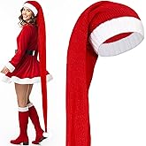 Bonuci 5 Feet Extra Long Christmas Santa Hat for Adults Red and White Plush Long Santa Knitted Hats Christmas Crochet Claus Cap Xmas Party Costume Decor