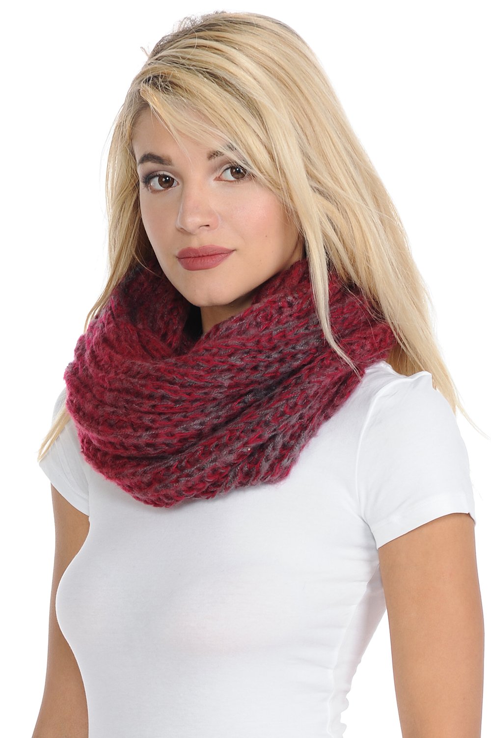 Basico Women Warm Circle Ring Infinity Scarf Neck Warmer Various Colors (1714 Red Grey) Basico Women Warm Circle Ring Infinity Scarf Neck Warmer Various Colors (1714 Red Grey)