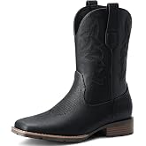 Suokdil Cowboy Boots for Men - Men's Western Boots with Embroidery, Slip Resistant Square Toe Chunky Heel, Durable and Fashionable Retro Classic Footwear for Spring and Fall