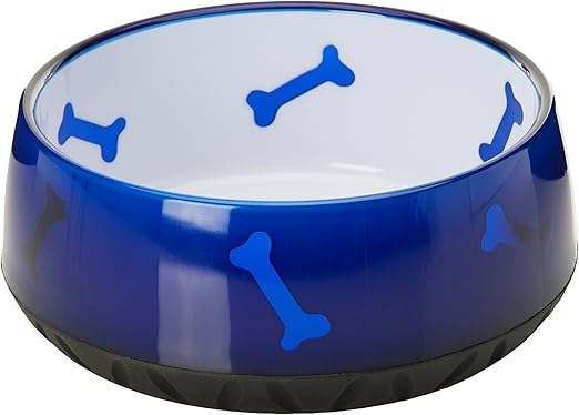 blue plastic dog bowl