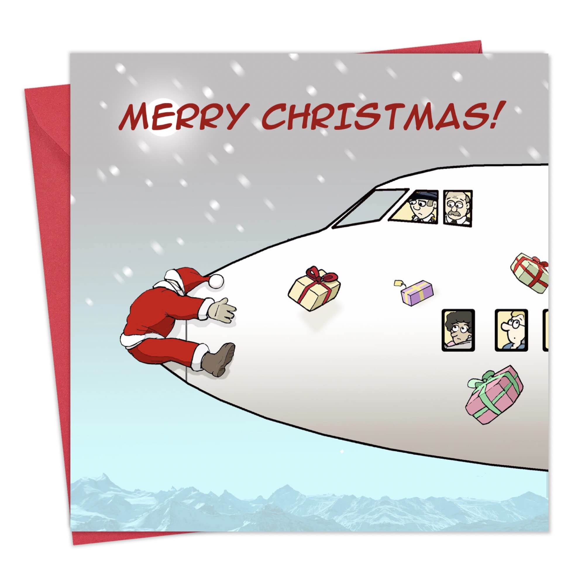 Twizler Merry Christmas Card with Aeroplane Crash - Funny Christmas Card - Womens Happy Xmas for Her Female - Mens Xmas for Him Male
