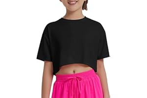 EXARUS Girls Athletic Shirts Short Sleeve Crop Tops/Split Back Quick Dry T Shirt Workout Summer Casual Kids 6-14Y
