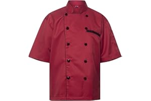 TROZ Unisex for Chef Jacket Short Sleeve,Food Service, Caterers, Bakers(Color : Black Multi contrast piping, Size : S-6XLarge)