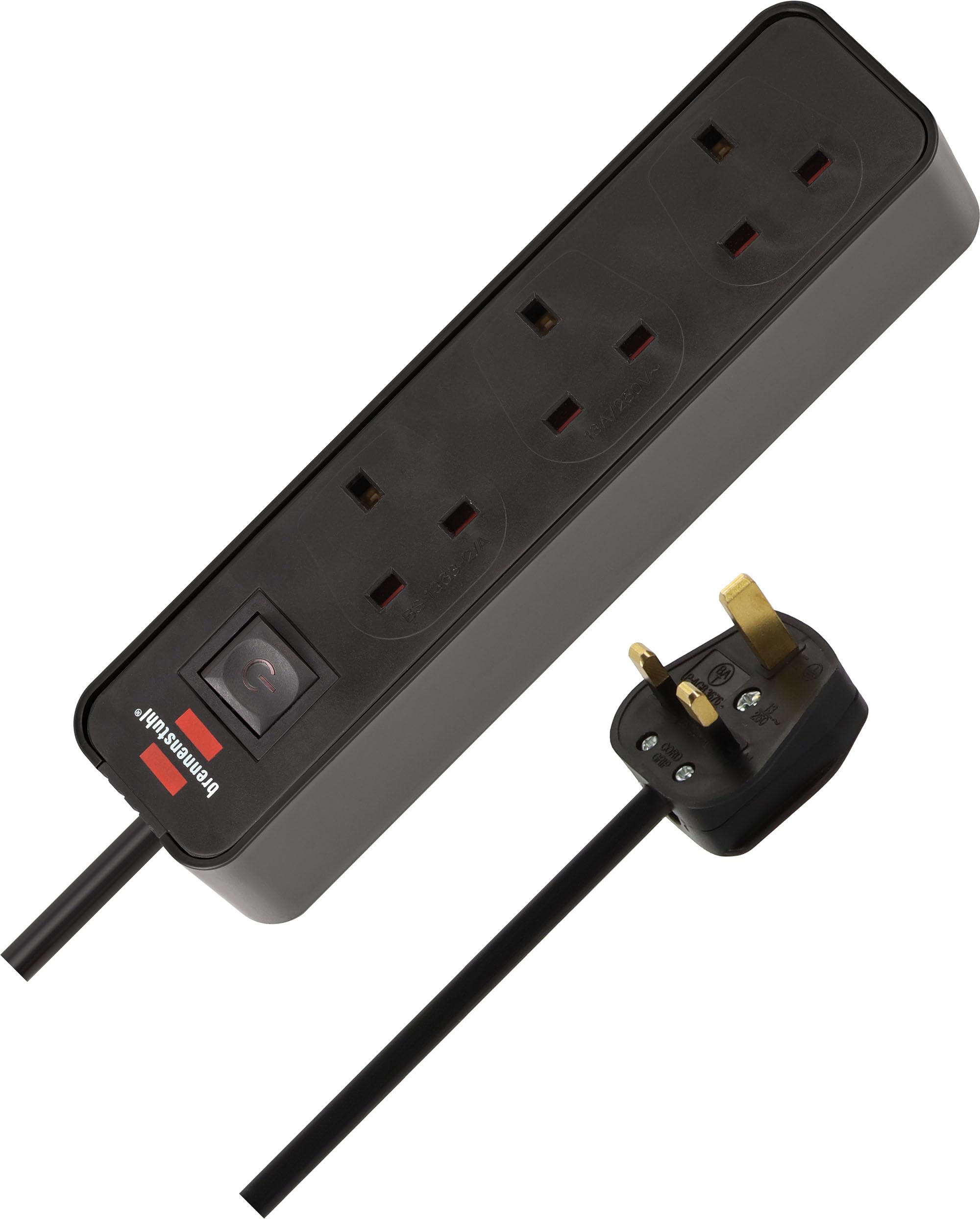 Brennenstuhl Ecolor, 3-Gang Extension Lead (Switch and 1,5m Cable - 90° Angle of sockets) Black
