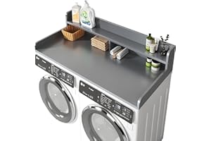 BigPonPon 2-Tier Washer and Dryer Countertop with 2.75" H Guard,54" W x 27.5" D Laundry Countertop Cover with Non-Slip Pad,Large Space Laundry Topper for Folding Clothes Over Washer and Dryer-Gray