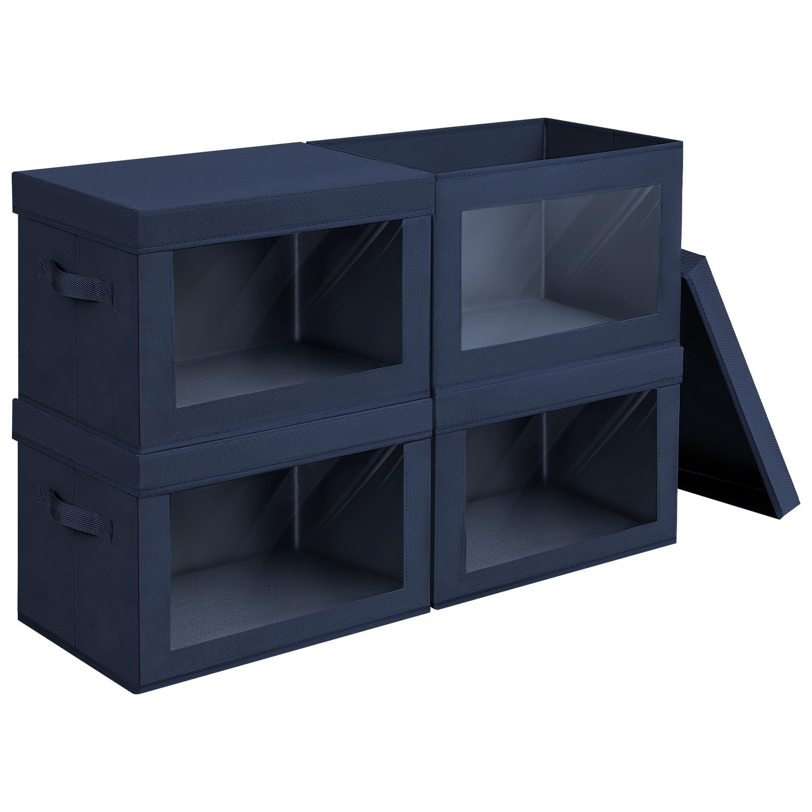 Homsorout Foldable Storage Boxes with Lids - 4 Pack Storage Cubes with Transparent Window Fabric Storage Organiser Box for Clothes, Books, Wardrobe, Closet, Office (Navy Blue) — image 1