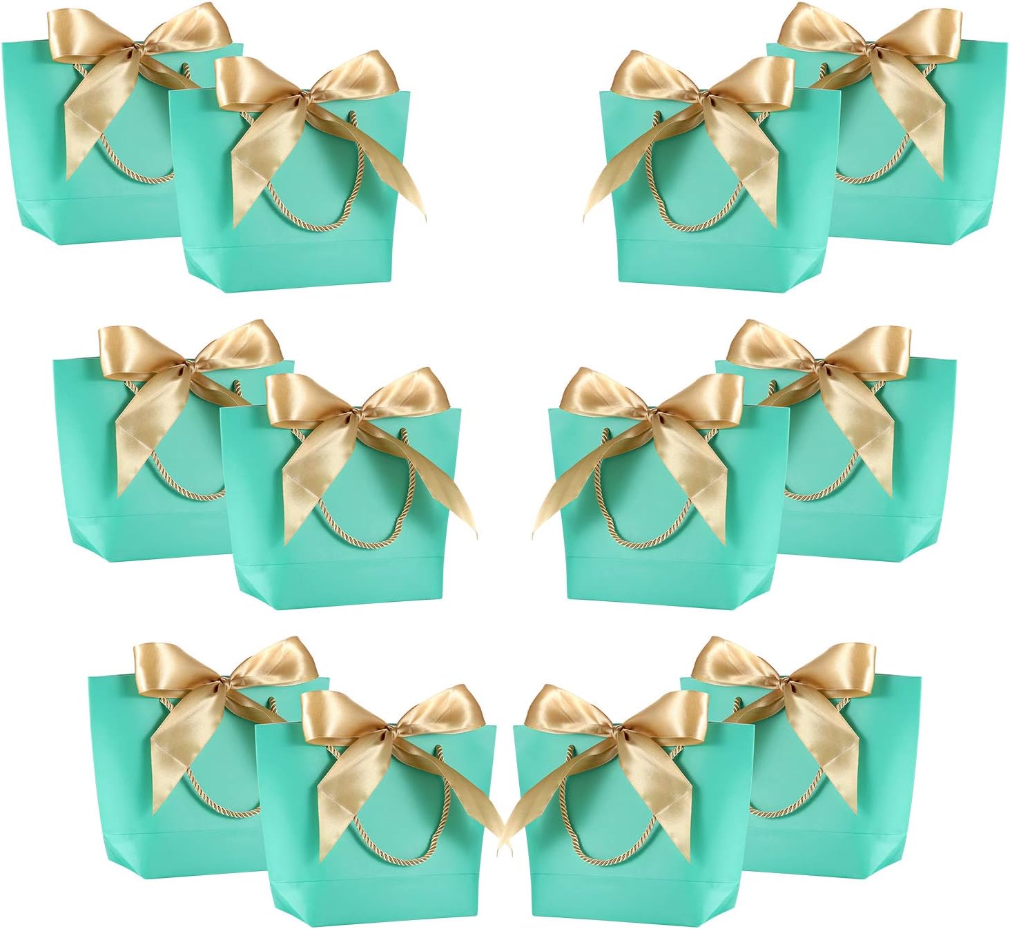 Gift Bags with Handles- WantGor 8x6x2.5inch Christmas Paper Party Favor Bag Bulk with Bow Ribbon for Birthday Wedding/Bridesmaid Celebration Present Classrooms Holiday(Green, Extra Small- 12 Pack)