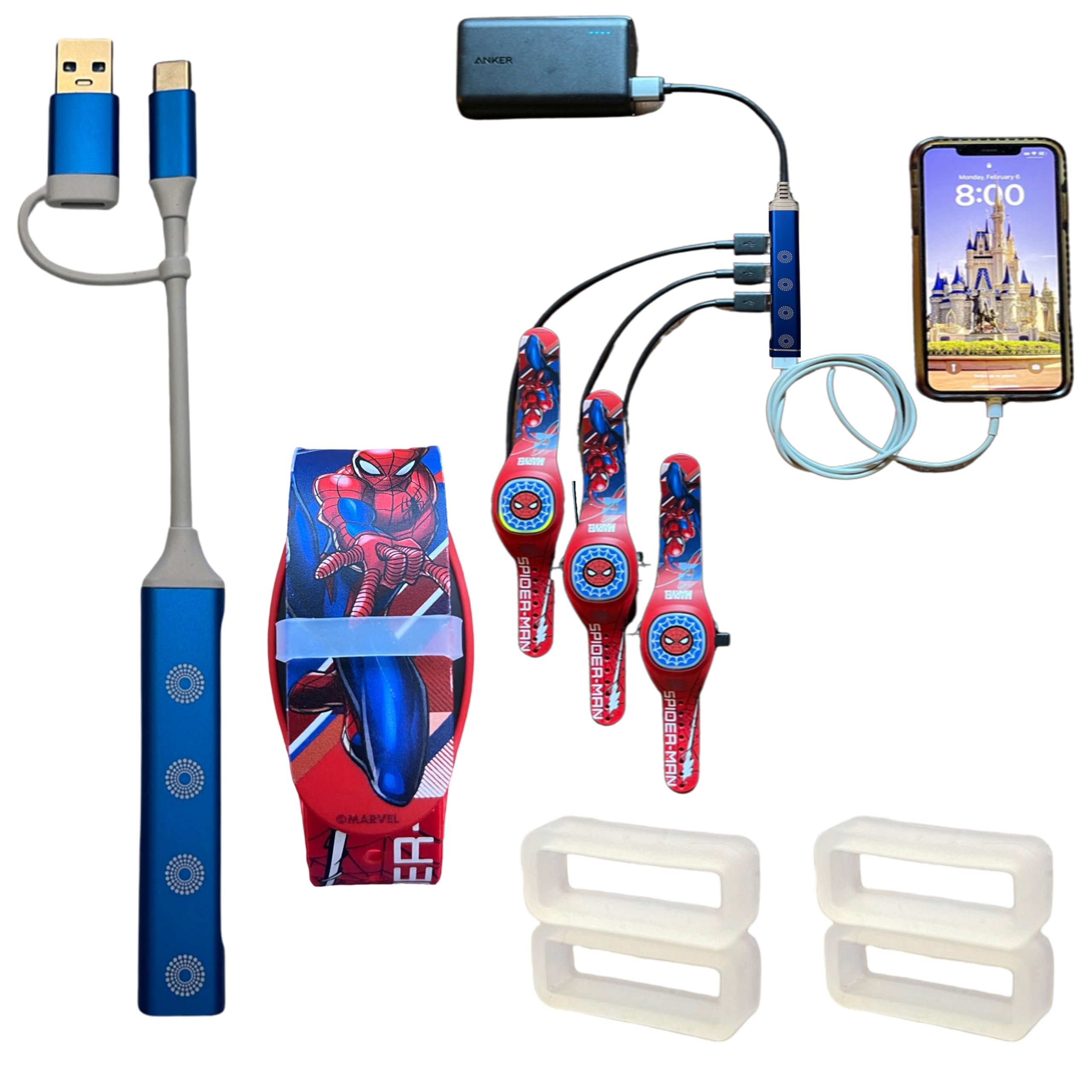 Photo 1 of Kaizen Kreations MultiCharger for MagicBand+, MagicBand + & Magic Band Compatible with FuelRod and Other External Battery. Disney World Accessories for Trip to Disneyland or Cruise (USB-A, 2-Pack)