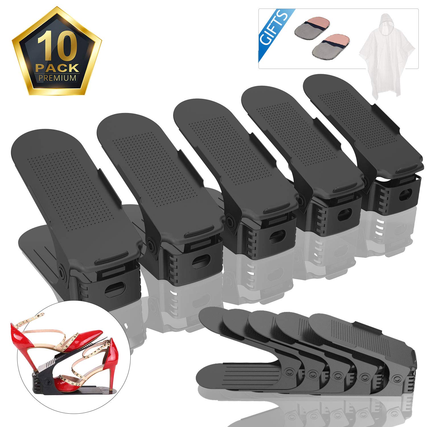 10PCS Soporte de calzado con ranura ajustable para , Ahorro de espacio