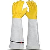 Gardening Gloves for Women/Men - Adjustable Cuff Goatskin Leather Elbow Long Sleeve Garden Gloves Gauntlet Puncture Thorn Proof Cactus Planting Rose Pruning Gloves Protective Work Gardener Gifts
