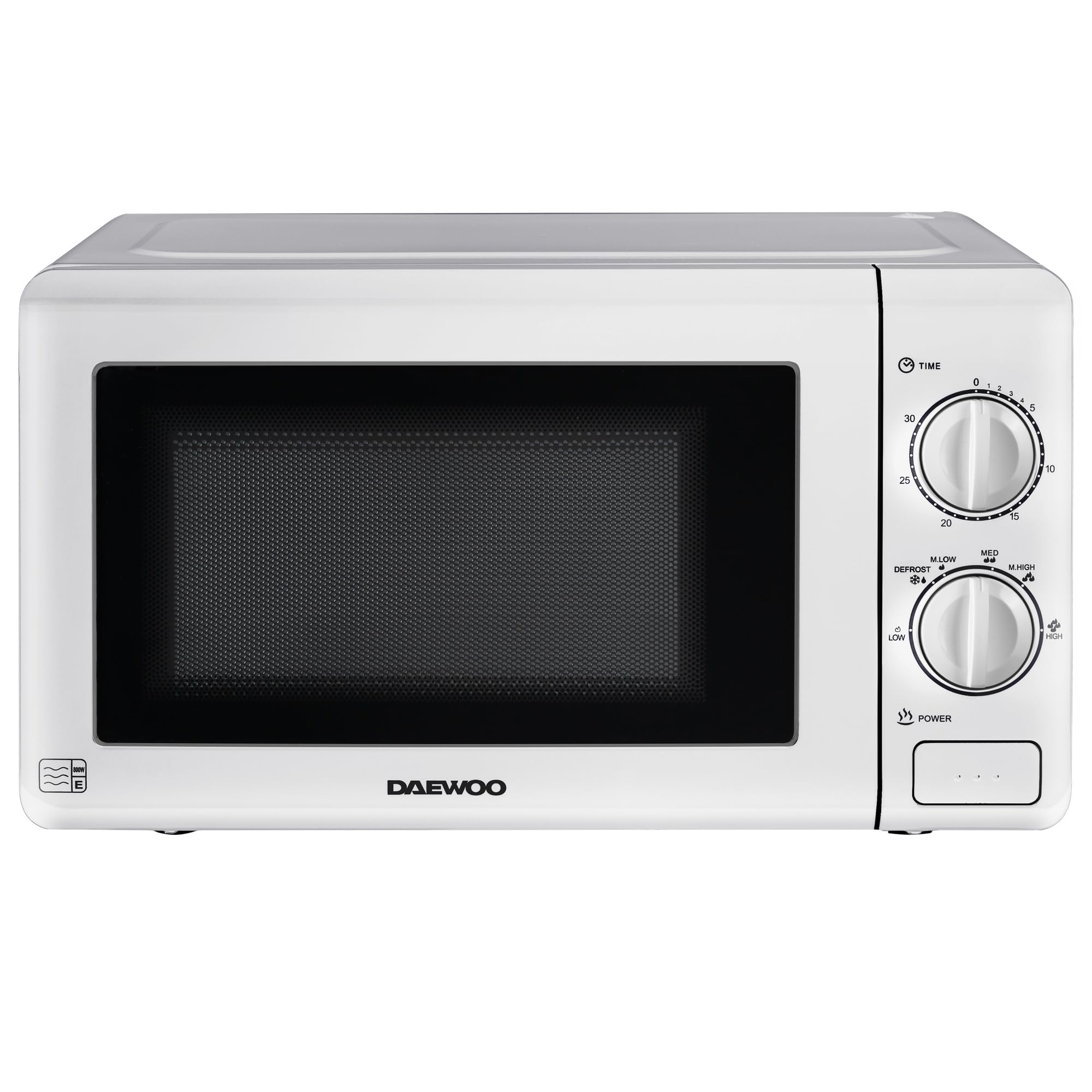 Daewoo 800W, 20L Microwave | Easy Clean Stainless Steel Interior | 6 Power Levels | Manual 30 Minute Timer | Glass Turntable |- White