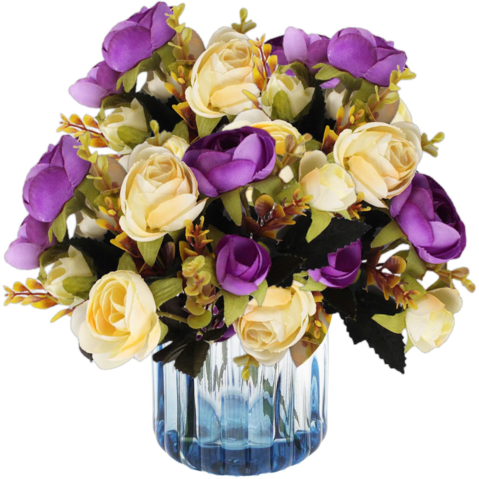 astylishome Autumn Artificial Flowers DIY Floral Arrangements Decor Tea Flower 30 cm Height Camellia Buds Mixed Colours Home Decoration with Leaves Dark Purple 0309